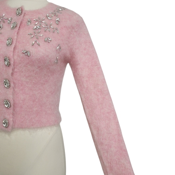 Embellished-Mohair-Blend-Cardigan-by-Rabanne Chic Pink Embellished Cardigan XS - Picture 9 of 12